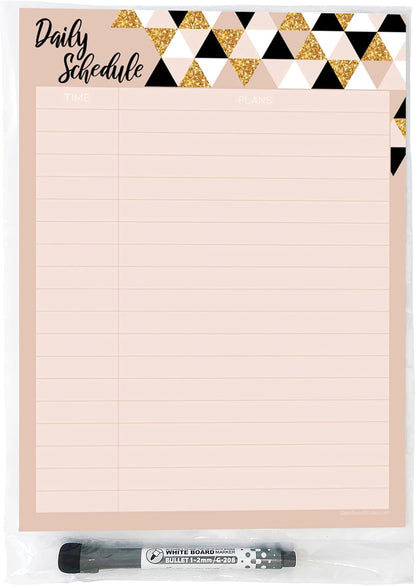 Dry Erase Daily Schedule Planner Sticker Decal by Glassboard Studio | Removable & Reusable | Magnetic Fine-Tip Marker Included (9 x 12 inches, White)