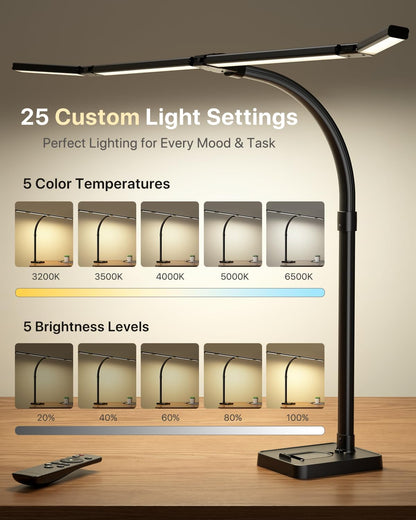 ONEMIX 42" LED Desk Lamp with Clamp, Architect Desk Light with Remote, Adjustable 4-Segment Bar, 1800LM Bright, Eye-Caring Desk Lamp for Home Office, Reading, Study, Dual Monitors, Workbench(Black)