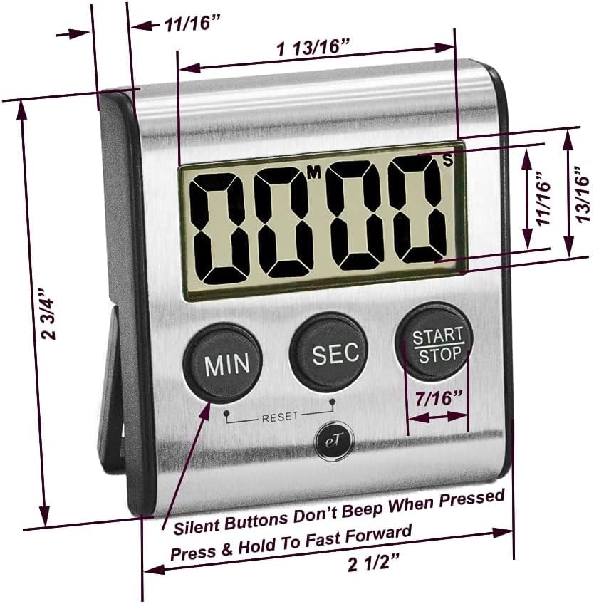 Elegant Digital Kitchen Timer, Stainless Steel Model eT-23, Super Strong Magnetic Back, Loud Alarm, Large Display, Auto Memory, Auto Shut-Off by eTradewinds