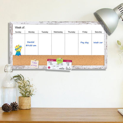Magnetic Weekly Dry Erase White Board and Cork Board, Black Wood Frame，Magnetic Surface Whiteboard for Home Office and Wall Decor(ZHZL-2040BK)