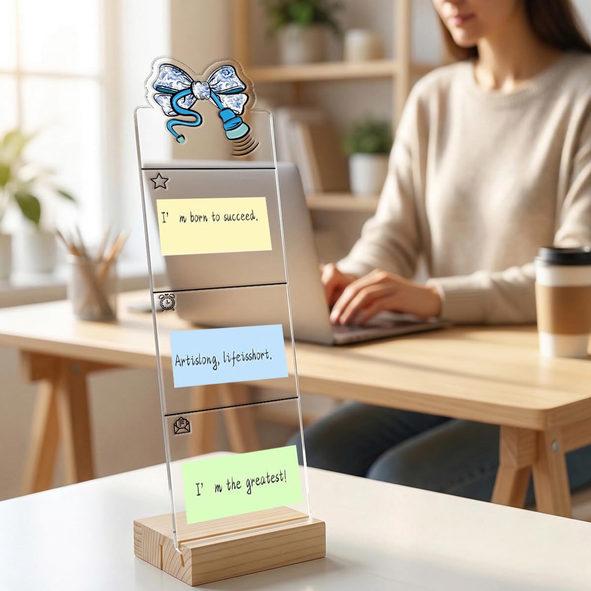 Monitor Memo Board Computer Monitor Memo Board Sticky Note Organizer Hold On Partner Im Overstimulated Sign Acrylic Desk Accessories Removable Wooden Base Set Sticky Notes 100 Sheets 11.8×3.1 inches