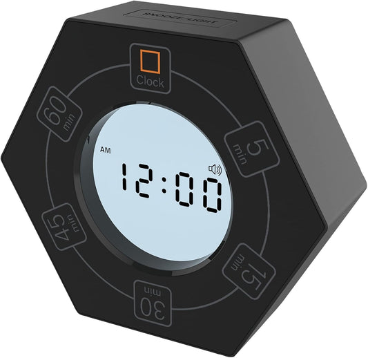 Home & Office Timer with Clock, 5,15, 30, 45, 60 Minute Preset Countdown Timer, Easy-to-Use Time Management Tool (Cyan)