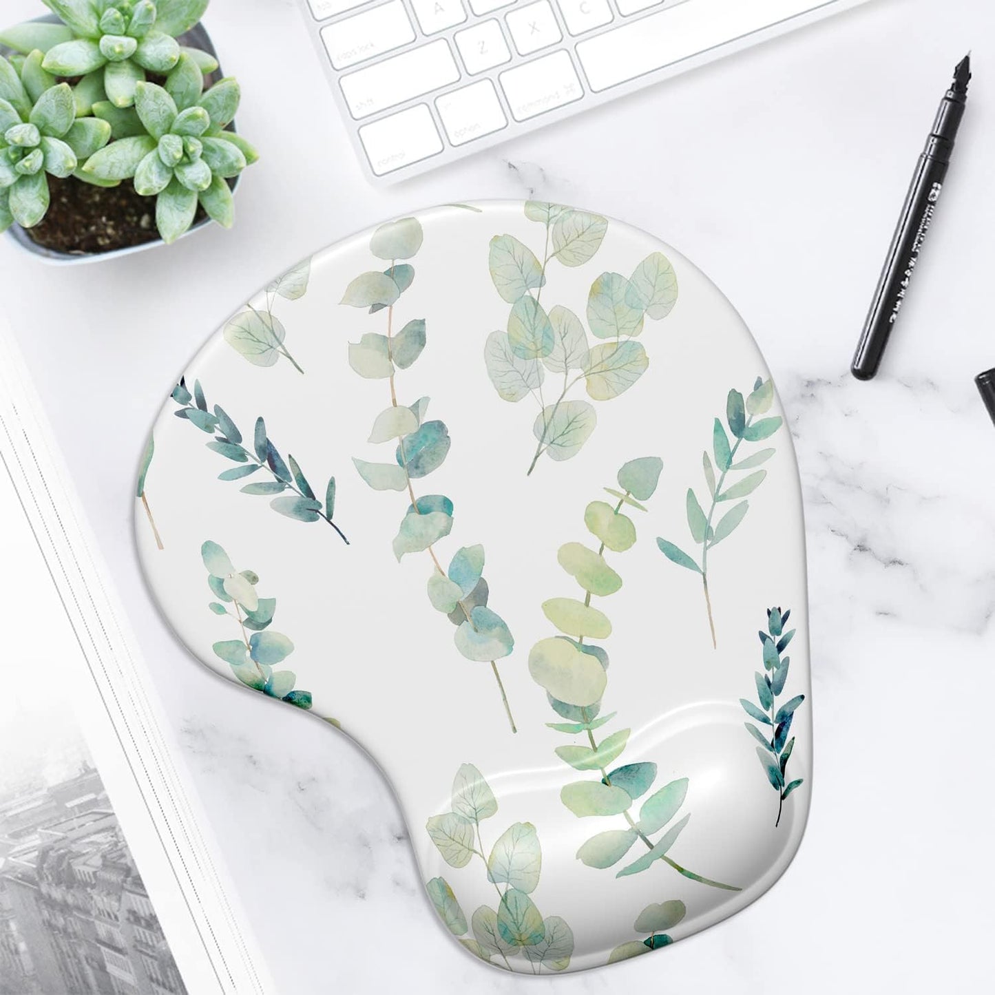 ITNRSIIET Ergonomic Mouse Pad with Gel Wrist Support Wrist Rest Smooth Surface Non-Slip PU Base Comfortable Office Supplies Pain Relief, 9.5 x 8 inches, Beach