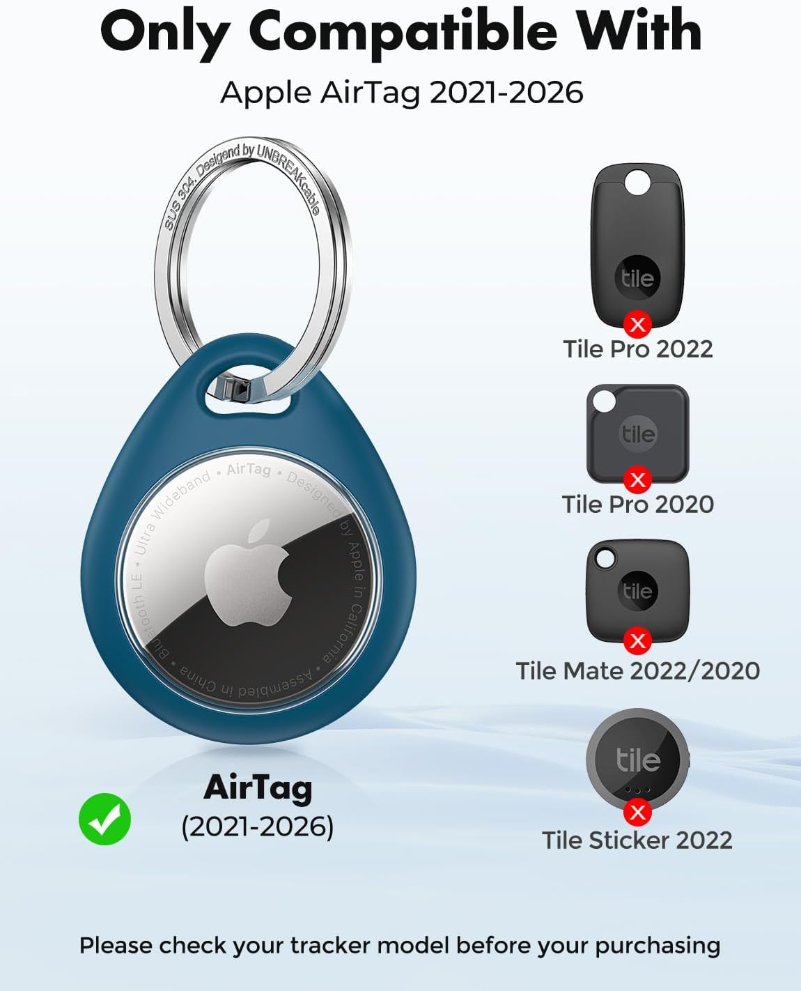 UNBREAKcable AirTag Holder for Apple - 4 Pack Air Tag Case [Fit Tightly Design] [Easy to Install] [Hold Securely] Waterproof TPU Protective Cover with Metal Keychain for Kids,Pet,Luggage,Backpack,Keys