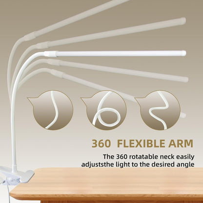 Clip on Desk Lamp with Long Flexible Arm, 3 Color Modes & 10 Dimmable Brightness LED Task Light, USB Powered for Home Office, Sewing, Study, Craft, Easel