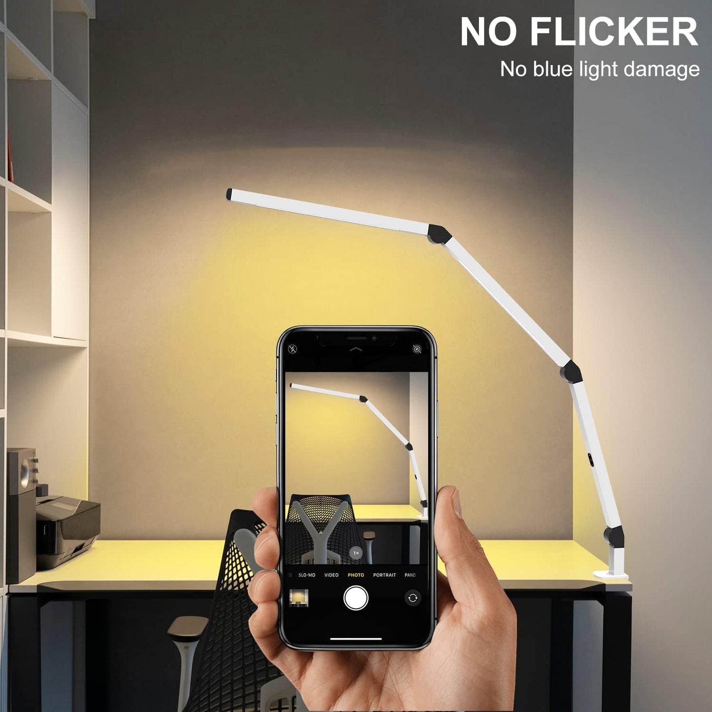 LED Desk Lamp with Clamp, Architect Desk Lamp with Dual Light and Adjustable Swing Arm, Clip-on Eye-Care 4 CCT Modes & 5 Brightness Levels Table Light Modern Computer Lighting for Home Office