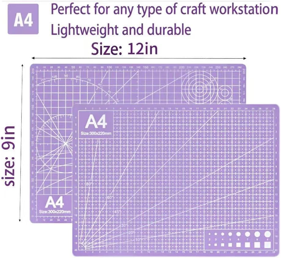 A4 Self-Healing Cutting Mat, Double-Sided Craft Mat with Grid Lines, Precision Rotary Cutting Board for Office Desk, Art Craft, Sewing, Hobby, and DIY Projects - 9x12 Inches