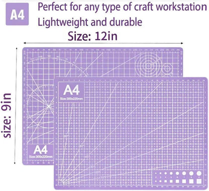 A4 Self-Healing Cutting Mat, Double-Sided Craft Mat with Grid Lines, Precision Rotary Cutting Board for Office Desk, Art Craft, Sewing, Hobby, and DIY Projects - 9x12 Inches