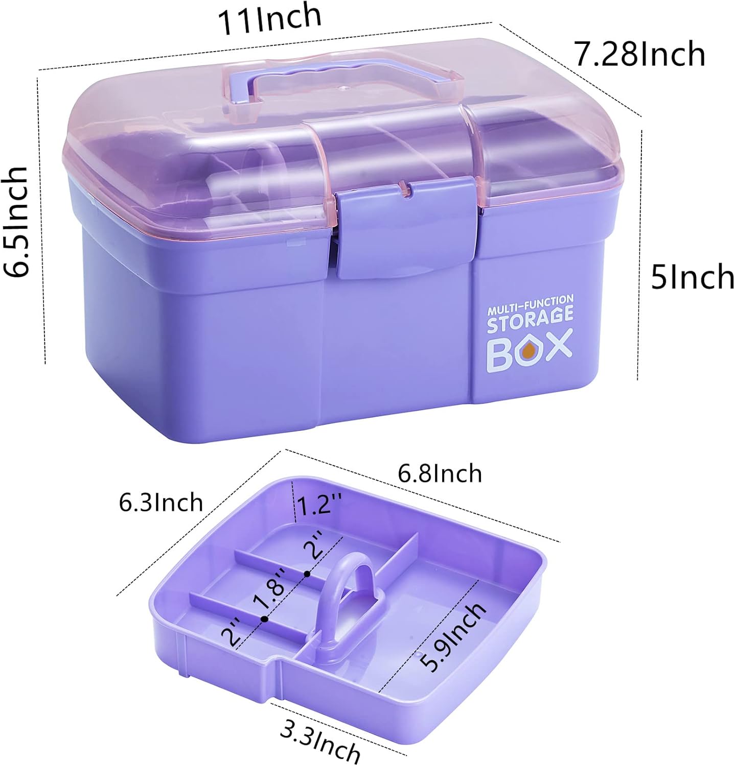 Kinsorcai 11'' Plastic Storage Box with Removable Tray, Multipurpose Organizer and Storage Case for Art Craft and Cosmetic (Green)