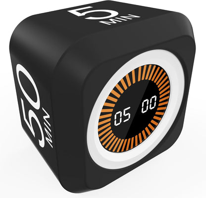 Rotating Cube Visual Pomodoro Timer 5, 25, 10 50 Minutes Preset + Custom Countdown, Rechargeable Desk Productivity Flip Timer with Detachable Silicone Cover for ADHD Study Work Kitchen School (White)
