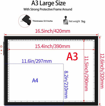 WELZK Light Board A3, 16.6×12.6inchs Light Pad, Side Button Design, 9 Levels/Stepless Dimming, Light Box Widely for Diamond Painting, Tracing, Weeding Vinyl etc.