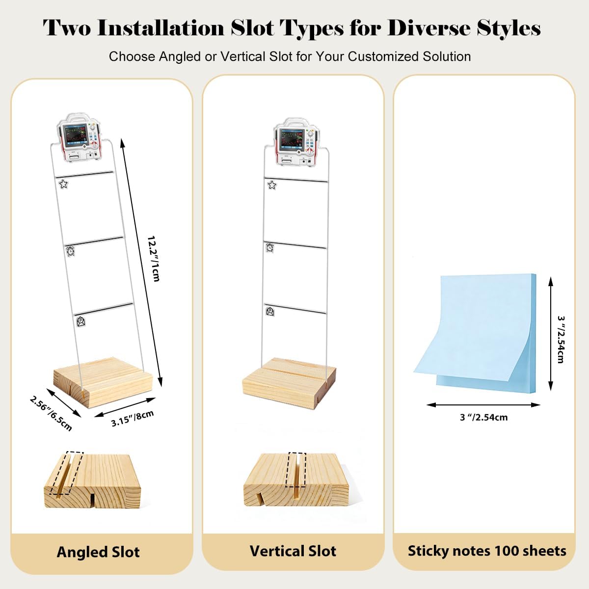 Monitor Memo Board Computer Monitor Memo Board Sticky Note Organizer Kidney Acrylic Desk Accessories Removable Wooden Base Set Sticky Notes 100 Sheets 11.8×3.1 inches