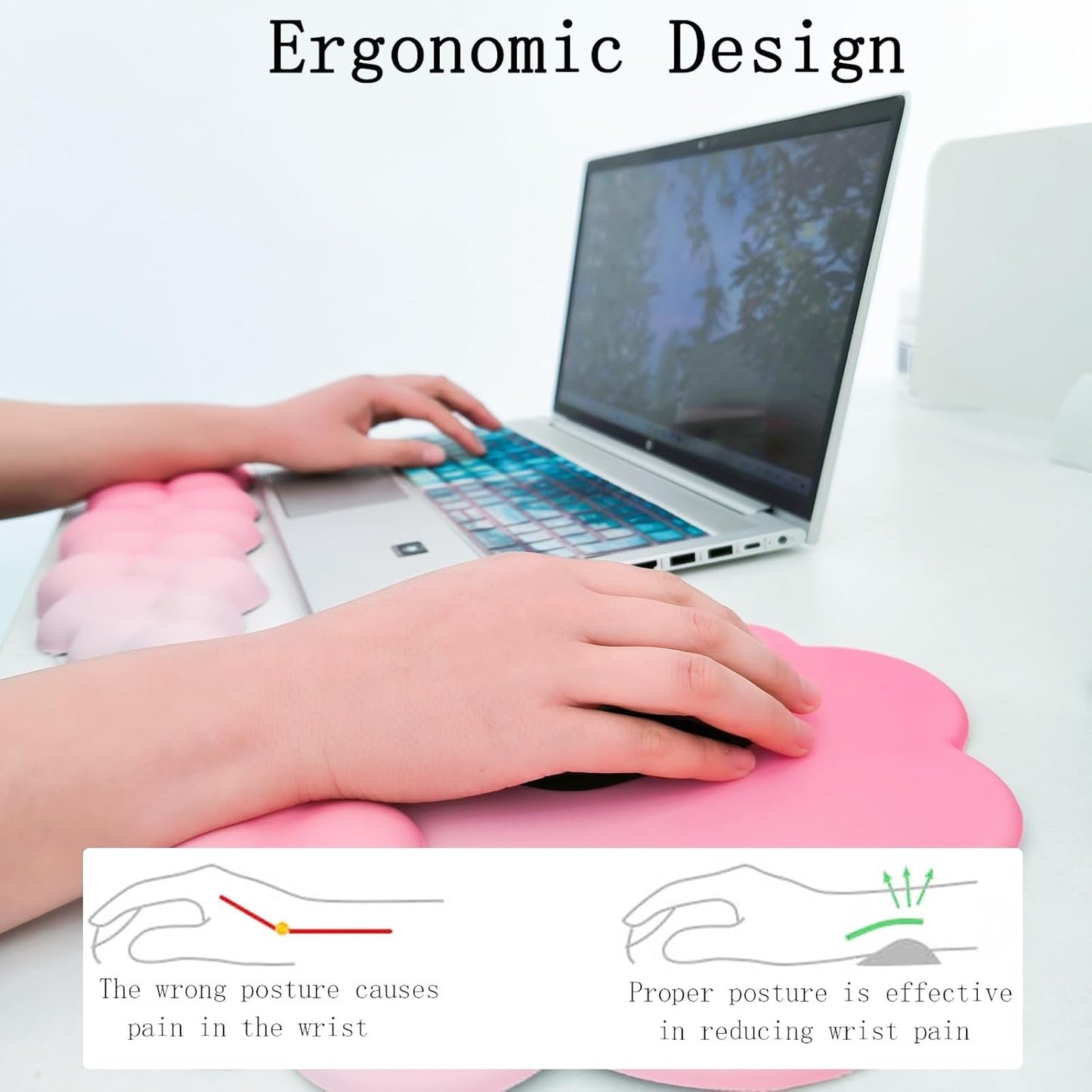 Cloud Keyboard Wrist Rest Dark Green Mouse Pad with Wrist Rest Ergonomic Wrist Pad Memory Foam Non-Slip Wrist Support for Computer Laptop Gaming Home Office Relief Typing Pain Green