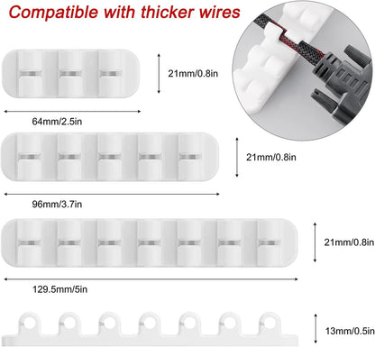 SOULWIT Upgraded Cable Holder, Cable Management Cord Organizer Clips Silicone Self Adhesive for Desktop USB Charging Cable Power Cord Bedside Wire PC Office Home (3/5/7 slot,White)