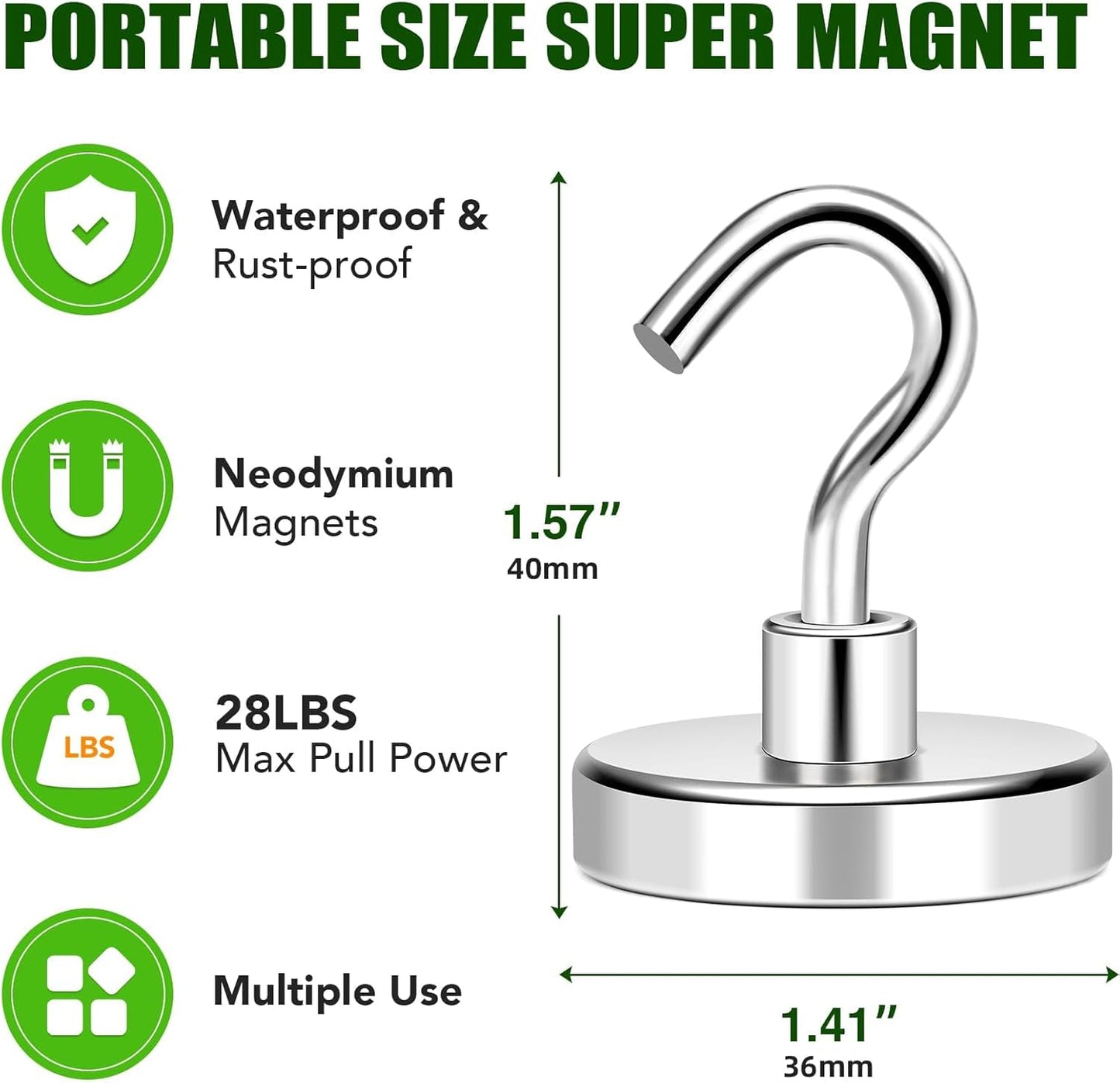 MIKEDE Black Magnetic Hooks 85Lbs Heavy Duty Earth Magnets with Hooks for Cruise Cabin Strong Magnet Hooks for Hanging Super Metal Magnetic Hanger for Grill Fridge Kitchen - Pack of 10