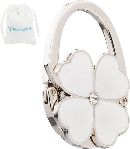 ROFLYER Clover Design Foldable Handbag Hanger Folding Purse Table Hook Holder(White)