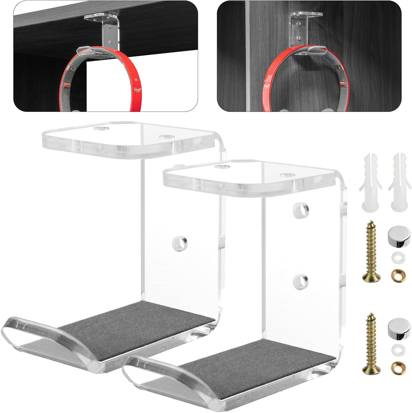 Cosmos 2 Pcs Headphone Hanger Mount Under-Desk Headset Hanger Hook Earphone Holder Wall Mount Hooks with Adhesive Tape & Screw Set Compatible with PC Gaming DJ Headset, Acrylic (Solid Black)