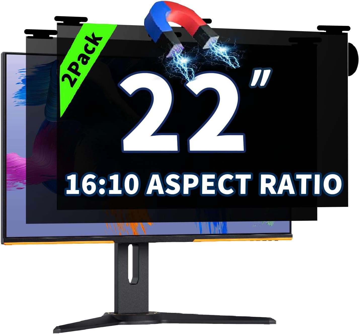 2 Pack Magnetic Hanging Computer Privacy Screen 24 Inch for 16:9 Widescreen Monitor, Removable Privacy Screen Anti Glare Blue Light Computer Screen Privacy Shield, Anti-Scratch 24in Protector Film