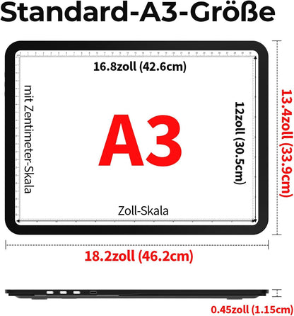Zocelight Rechargeable A3 Light Board with Built-in Stand & Bag,Super Bright Magnetic Light Box for Tracing,Wireless Light Pad for Diamond Painting,Side Buttons,LED Light Table for Drawing,Sketching