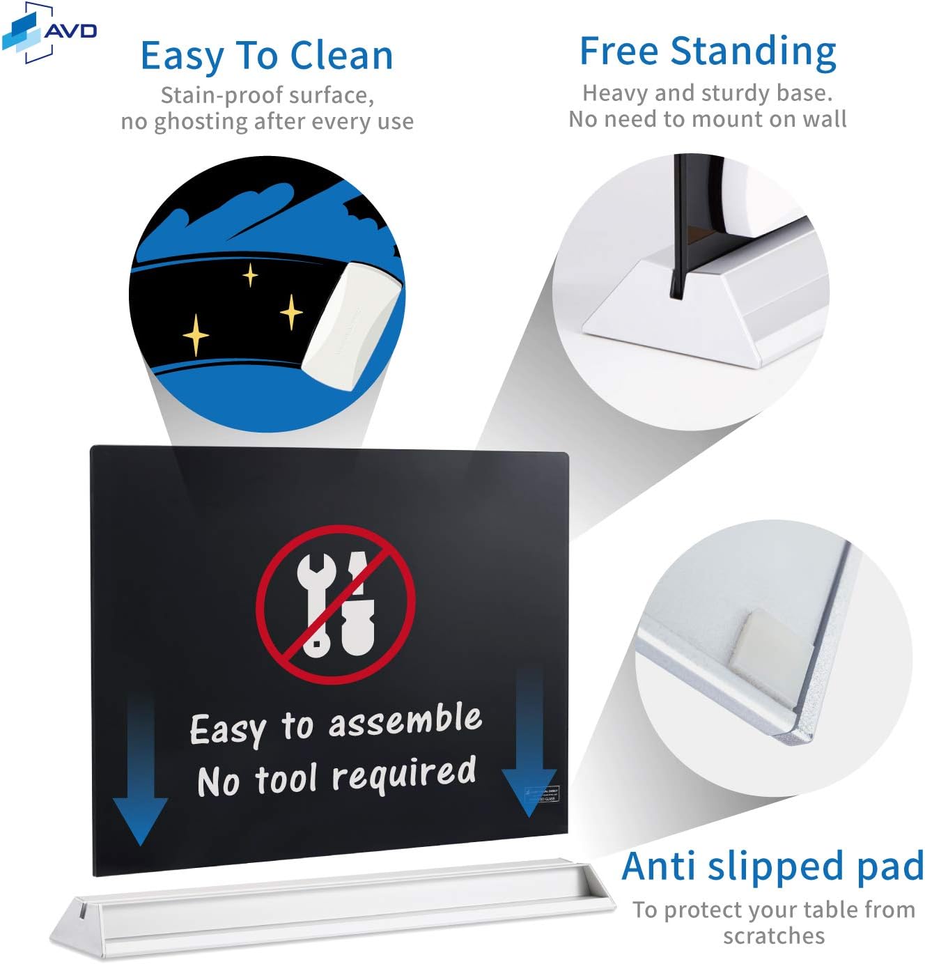 Audio-Visual Direct - Glass Desktop Computer Keyboard Whiteboard Notepad Set, Black (Includes Neon Marker, Eraser & Sticky Notes)