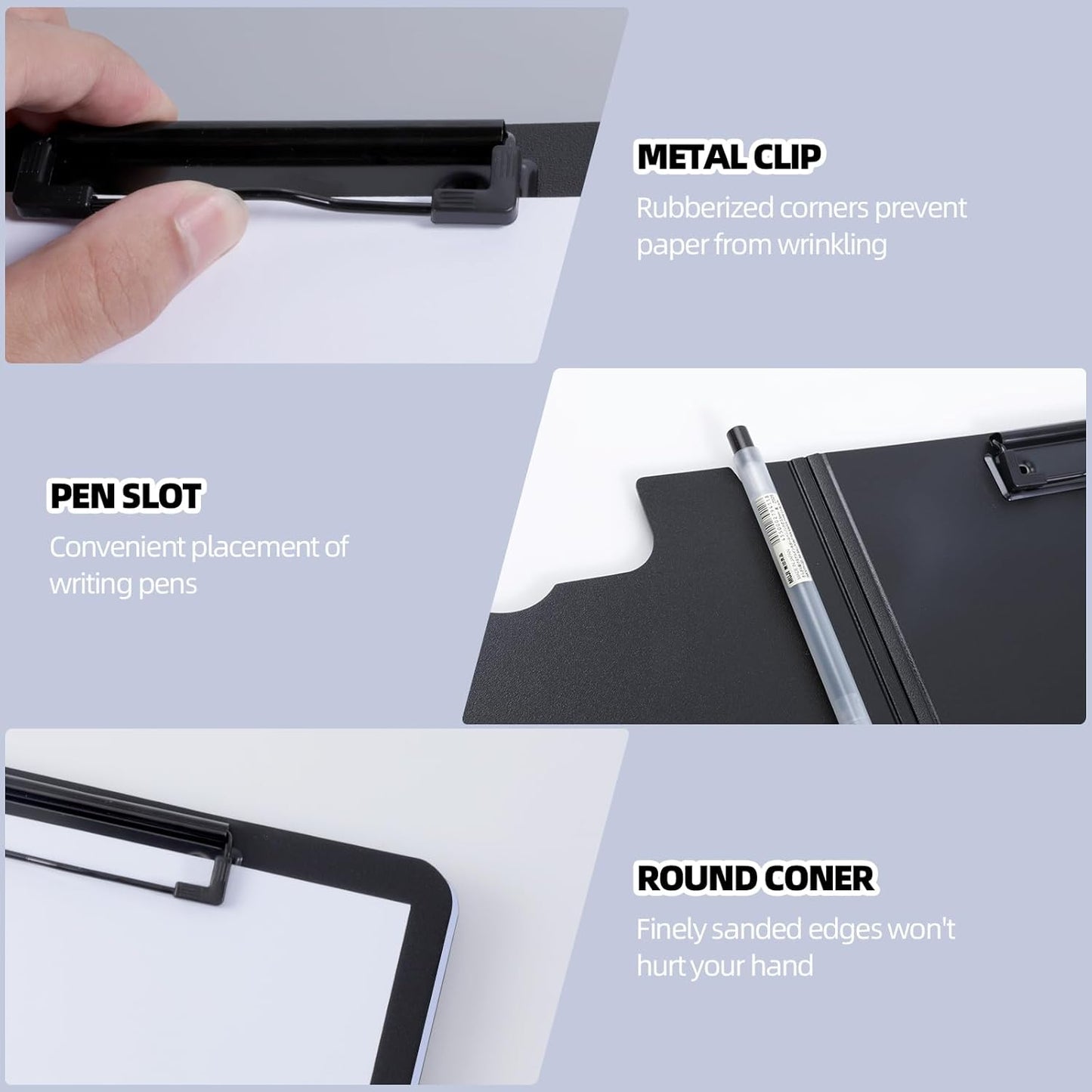 FRETONBA Clipboard Folder, A4 Foldable Clipboard with Horizontal and Vertical Double Metal Clips, 360 Degree Foldable Binder Clipboards with Pen Holder, File Cover Work Folder Clipboards, Blue