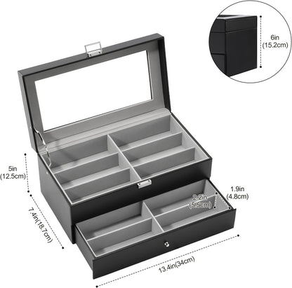 ProCase 3-layer Sunglasses Storage Organizer, 18 Slots Leather Sunglass Box Multiple Pairs Eyeglass Cases Eye Glass Eyewear Display Holder for Men Women, Valentine's Day Gift -Black
