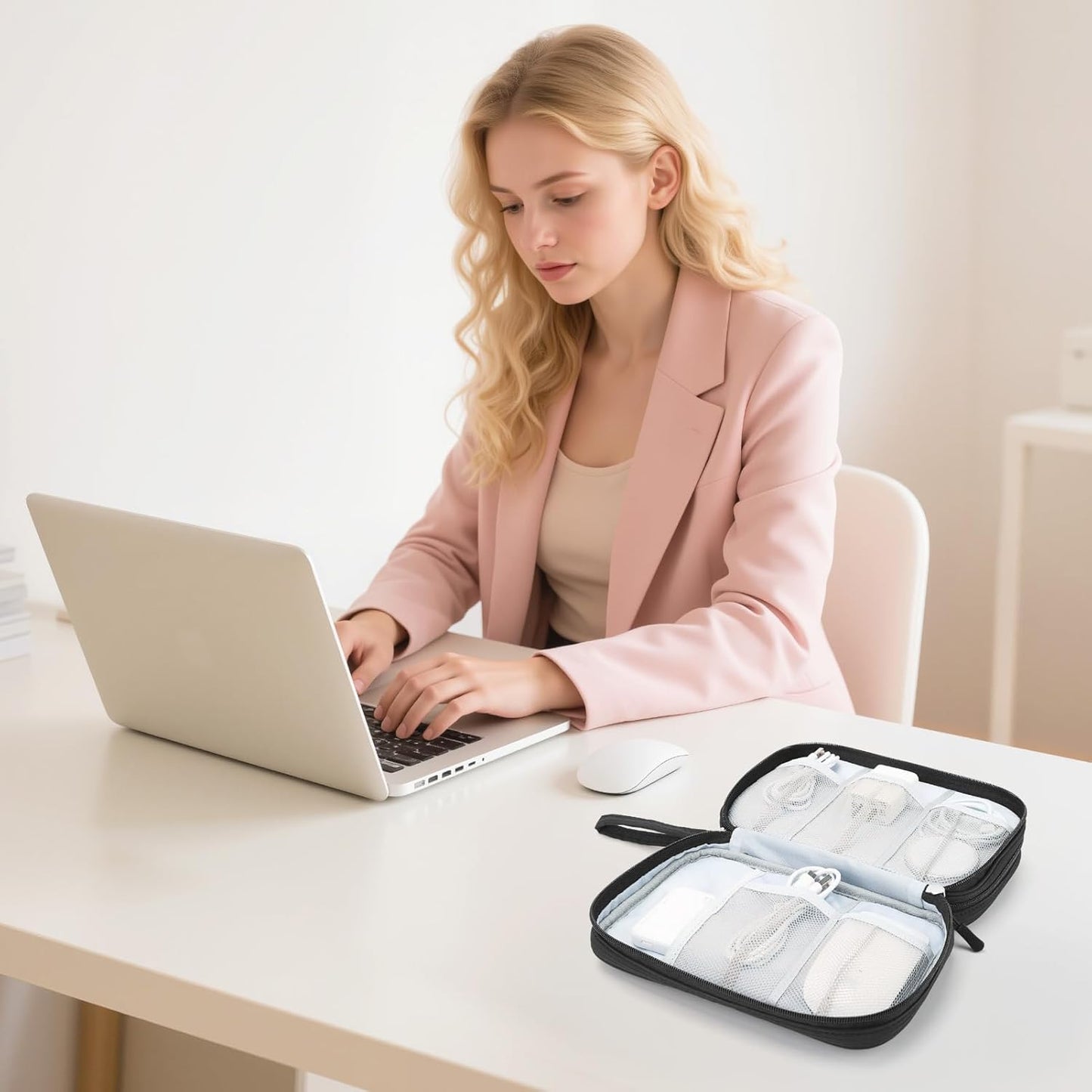 Skycase Tech Pouch - Lightweight Electronics Organizer Travel Case - Double Layers Cable Organizer - All-in-One Storage Bag for Charger, Cord, Phone, Flash Drive, Essentials - XL