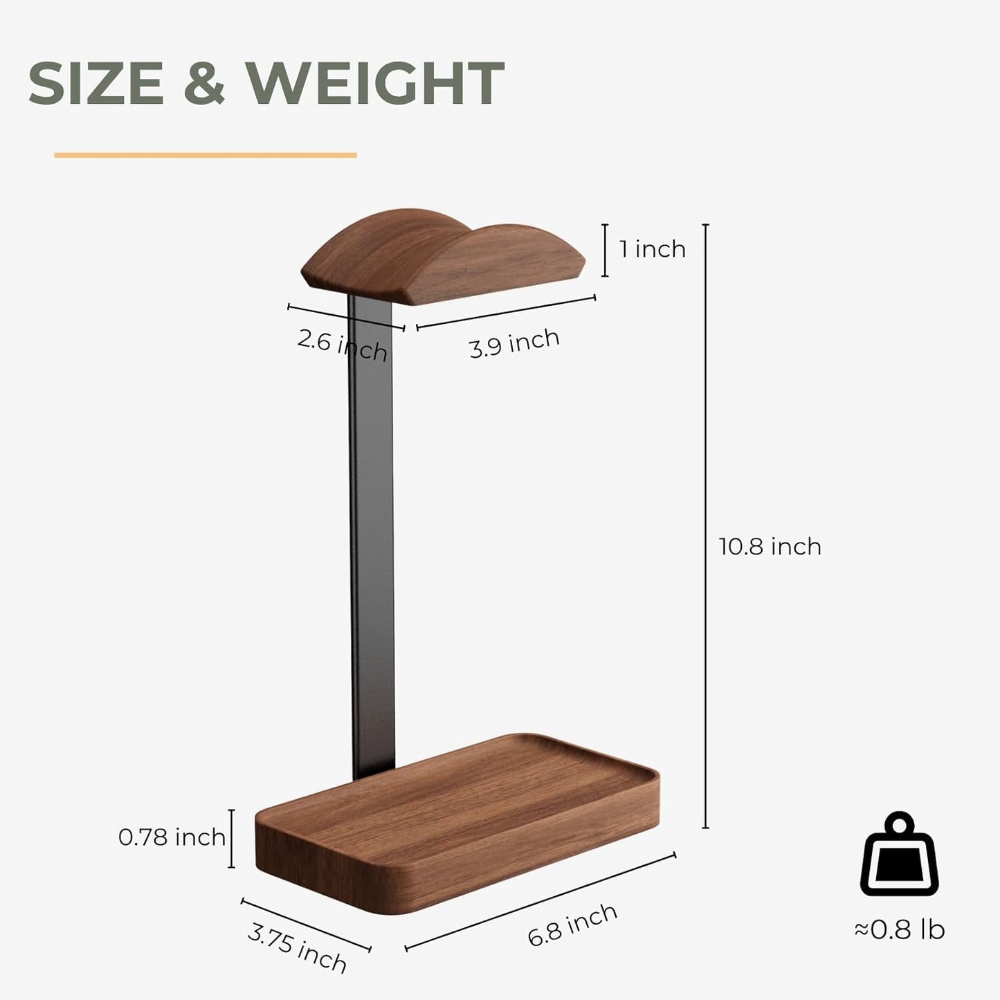 muso wood Walnut Headphone Stand, Wood Headset Stand with Storage Base, Headphones Holder for Gaming, Office, and Home Desk - Compatible with AirPods Max, Bose, Razer (Black)
