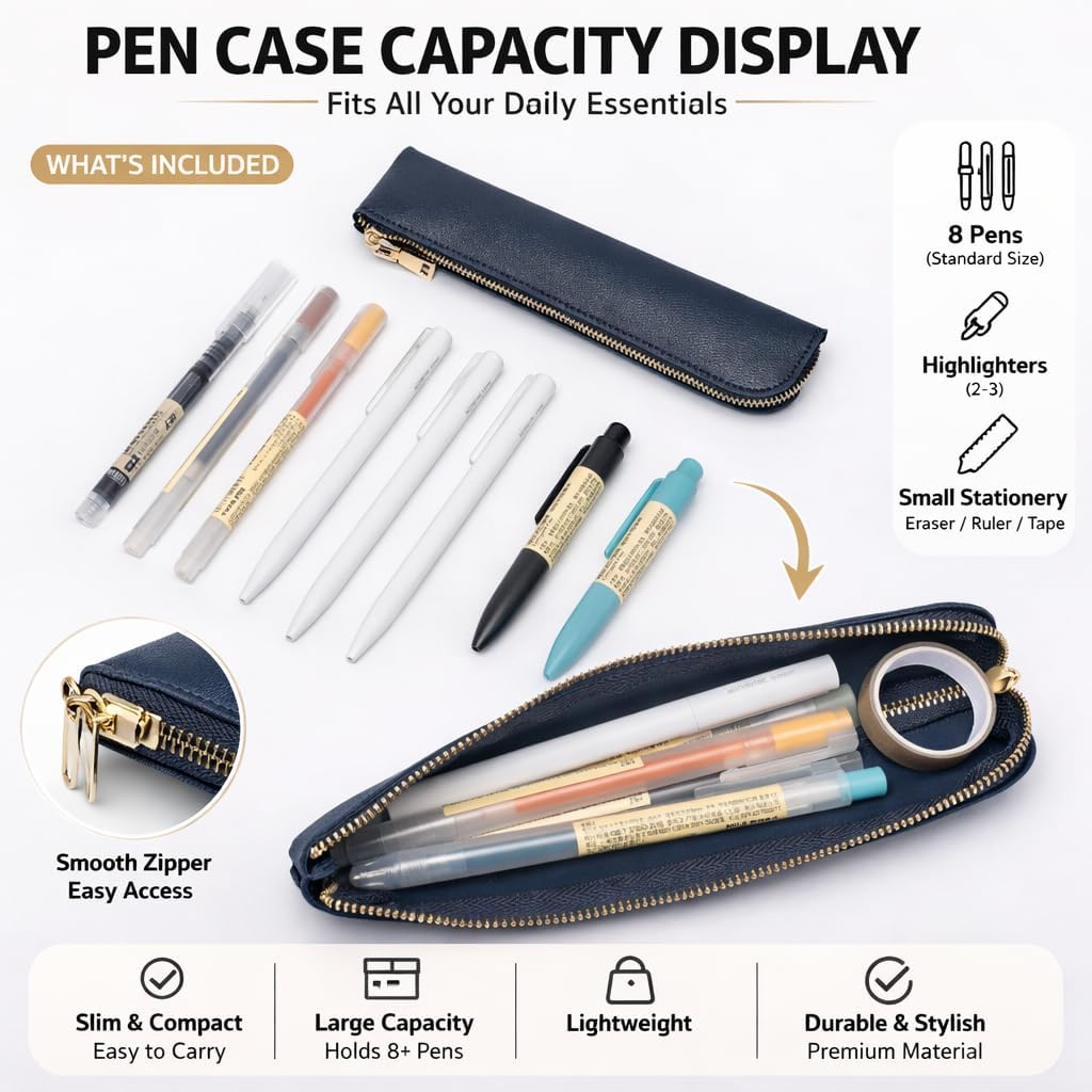 Canvas Pencil Case Small Pencil Pouch Slim Lightweight Pen Case Holder Cute Zipper Bag for School Office