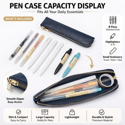 Canvas Pencil Case Small Pencil Pouch Slim Lightweight Pen Case Holder Cute Zipper Bag for School Office