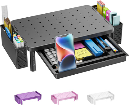 WALI Monitor Stand Riser with Drawer and 2 Pen Holders, Desk Organizers and Accessories for Computer, Printer, Laptop Stand for Home Office Supplies, (PTT004-B), 1 Pack, Black