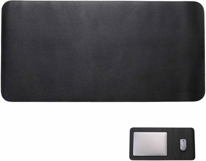 Double-Sided Keyboard Mouse Pad, 31.5"x15.7" PU Leather and Cork Desk Mat Large Overlocked-Edge Desk Pad with Matching Thread, Black