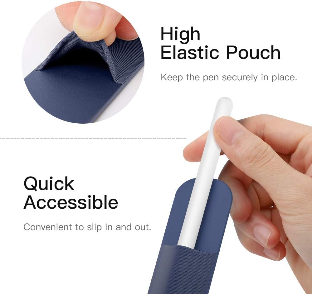 MoKo Pencil Holder Sticker Fit Apple Pencil Pro, Apple Pencil (USB-C), iPencil 1st/2nd Generation, Elastic Pencil Pocket Pouch Adhesive Sleeve Attached to iPad Case for Stylus Pens,Black