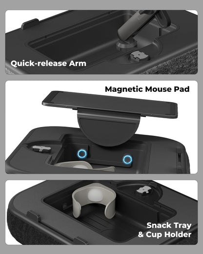SupeDesk Laptop Lap Desk, Adjustable iPad Holder for Bed, 360° Swivel Tablet Arm, Laptop Desk with Mouse Pad, Snack Bowl & Cup Holder, Fits 4.7–13” Tablets & 15” Laptop