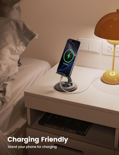 Lamicall Cell Phone Stand for Desk - [360° Rotation] Sturdy Adjustable Desktop Phone Holder, Foldable Mobile Stand, Office Desk Accessories Gifts for iPhone 17 16 15 14 Pro Max, Galaxy S26, Cellphone