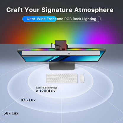 Syrinx Computer Monitor Light Bar with Backlight for Home Office, Eye-Caring USB LED Reading Lamp, Dimmable Screen Monitor Lamp, Smart Motion Sensor, Touch Control, CRI 95+, No Screen Glare for (RGB)