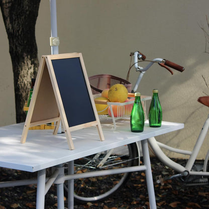 Wooden Freestanding A Frame Non Magnetic Chalkboard and Magnetic Dry Erase White Board Display Sign, Double Sided Tabletop Message Board for Home, Office and Counter