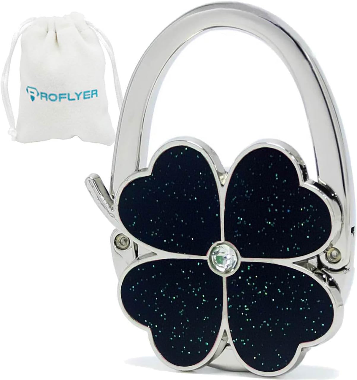ROFLYER Clover Design Foldable Handbag Hanger Folding Purse Table Hook Holder(White)
