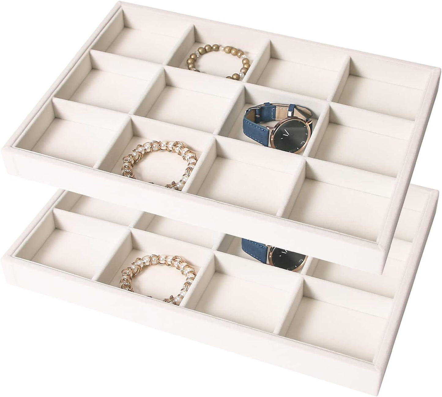 Coward Sunglass Organizer, Beige Velvet Glasses Trays - Eyeglasses Watches Jewelry Display - Men Women (8 Grids)