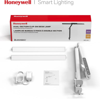 Honeywell LED Desk Lamp with Clamp - HJ1 Sunturalux Eye-Caring Clip on Lights for Home Office, 1200LM Clamp Lamp 4 Color Modes Stepless Dimming Task Desk Light for Working Black