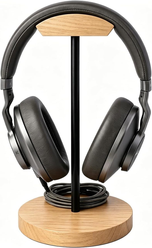 Headphone Holder Stand for Desk, Wood and Metal Headset Hanger Mount Hook Gaming Holder Desktop Earphone Artful Functional Craftsmanship Stand for All Headsets with Solid Wooden Base