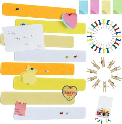 Vuzvuv 8 pcs Bulletin Board Bar Strips with 50 Pushpins & 10 Wooden Clip pins，Self Adhesive Cork Board for Wall，Felt Pin Board for School，Office Decor（Black White Grey）