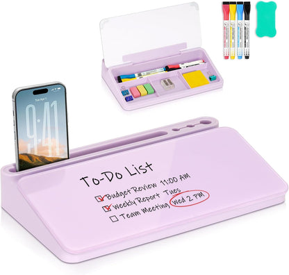 WALGLASS Small Desktop Whiteboard with Storage, Glass Desk Dry Erase White Board Computer Keyboard Stand with Drawer, Desk Organizers with Accessories for Office, Home, School Supplies White