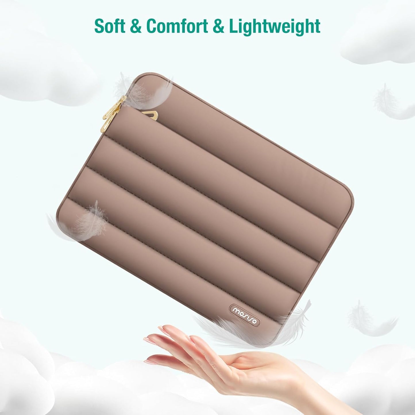 MOSISO Laptop Case 13.3 inch,13-13.3 inch Puffy Laptop Sleeve Compatible with MacBook Neo/Air 13.6 M5 M4 M3 M2 M1/Pro 13/14,HP Dell ASUS Lenovo,Polyester Horizontal Bag with Small Case, Sand