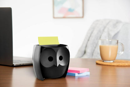 Post-it Note Dispenser, Sticky Note Holder, Black Owl Design, Includes 45 Sheets of 3 in x 3 in Citron Yellow Pop-Up Notes, Classroom or Office Supplies
