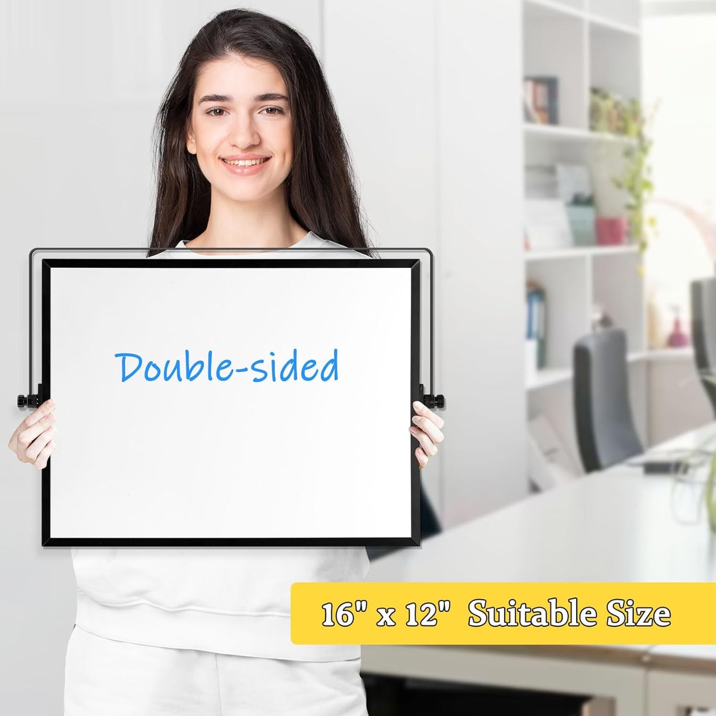Dry Erase Magnetic White Board, 16" x 12" Double-Sided Desktop Whiteboard with Stand, Portable Small Whiteboard Set for Drawing, Office, Home
