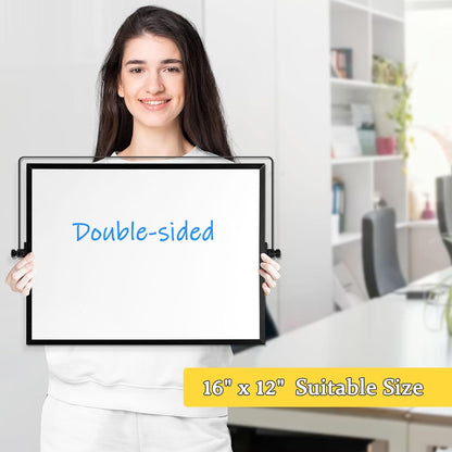 Dry Erase Magnetic White Board, 16" x 12" Double-Sided Desktop Whiteboard with Stand, Portable Small Whiteboard Set for Drawing, Office, Home