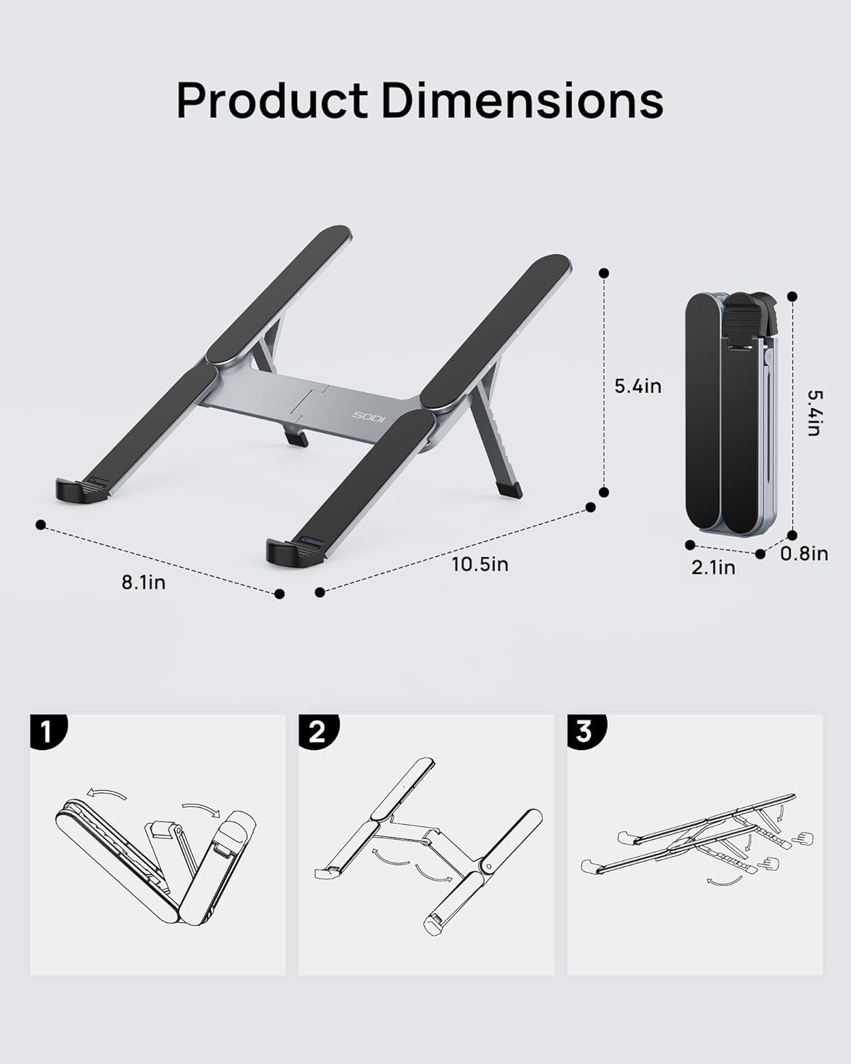 SODI [Ultra Compact] Foldable & Portable Laptop Stand for Desk, Lightweight Tablet Stand for Business Travel, Library, Cafe, 6 Level Height Ergonomic Aluminum Computer Holder for 10-16" Laptops
