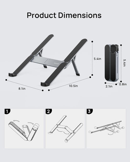 SODI [Ultra Compact] Foldable & Portable Laptop Stand for Desk, Lightweight Tablet Stand for Business Travel, Library, Cafe, 6 Level Height Ergonomic Aluminum Computer Holder for 10-16" Laptops
