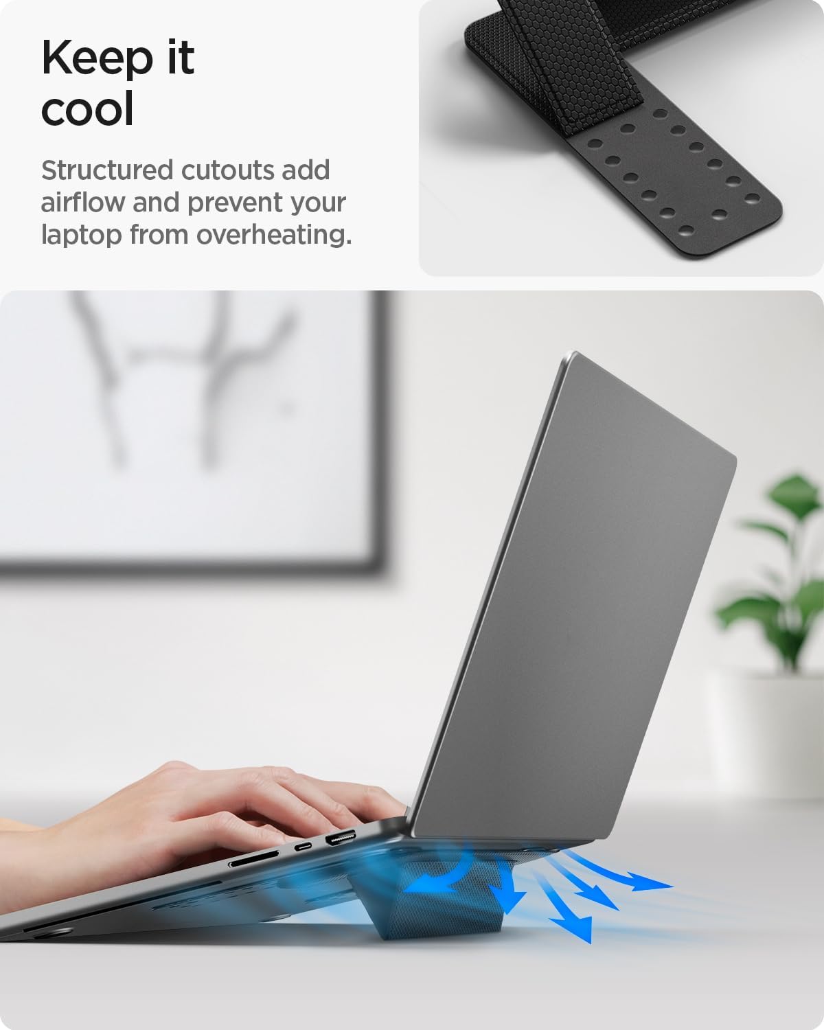 Spigen Slim Fold Portable Laptop Stand Keyboard Riser Foldable Ergonomic Angle Lift Anti-Slip Compatible with MacBook Neo, MacBook Air, MacBook Pro 11"-16" and iPad/Air/Pro and More - Black (LD201-S4)